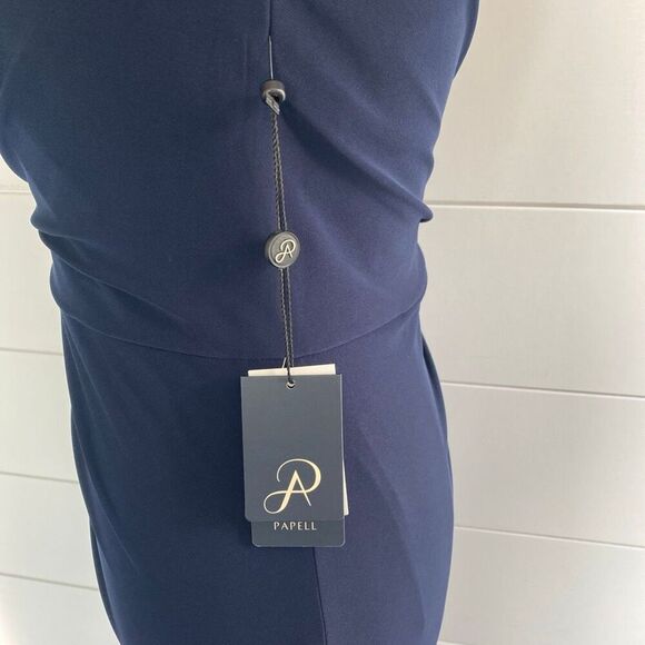 Adrianna Papell One-Shoulder Jersey Gown Navy Blue Sz 2 - Picture 9 of 13